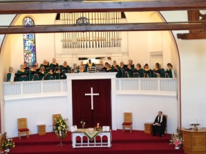 Choir with guests in 2015 at the funeral of former organist, Doris Hughes